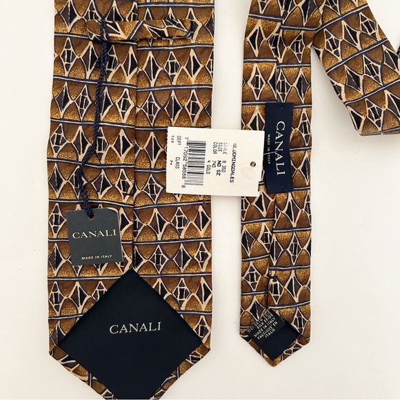 Canali Italian Silk Men's Neck Tie Brown Black Ivory Geometric Diamond Print - Picture 3 of 5